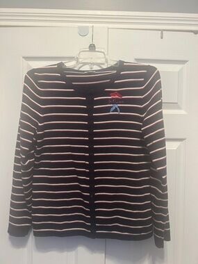 Talbots Striped Blue Cardigan with Red & White Accents
